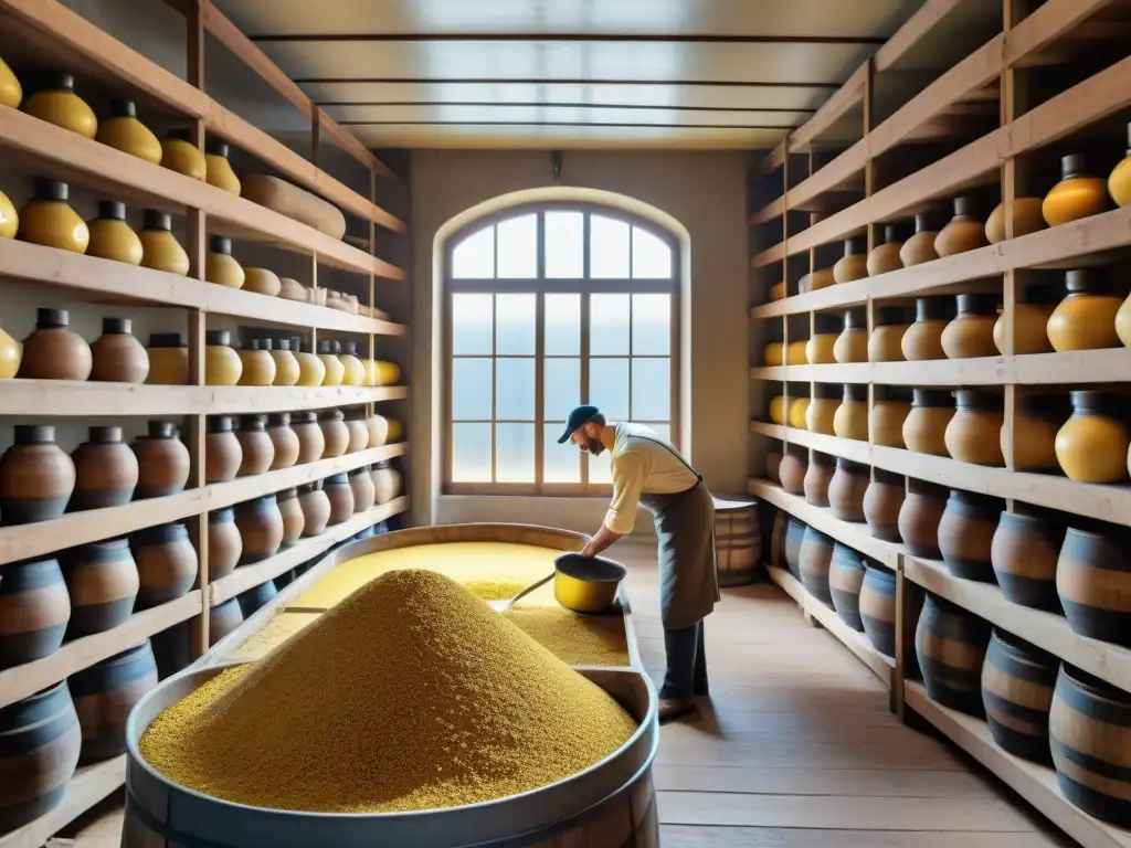 Escena detallada de fábrica de mostaza en Dijon, Francia