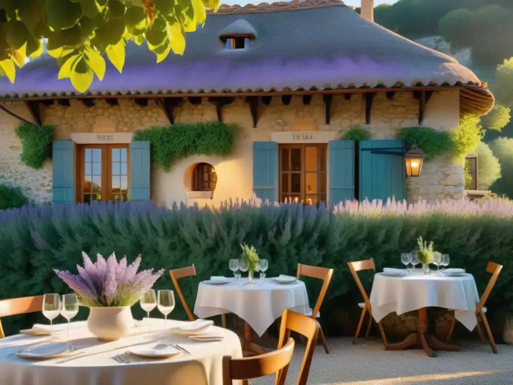 Escena detallada de un restaurante francés con estrella Michelin en Provence