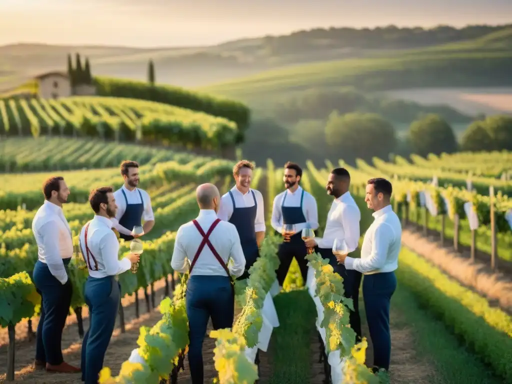 Una escena elegante de maridaje vinos biodinámicos con platos orgánicos en Francia