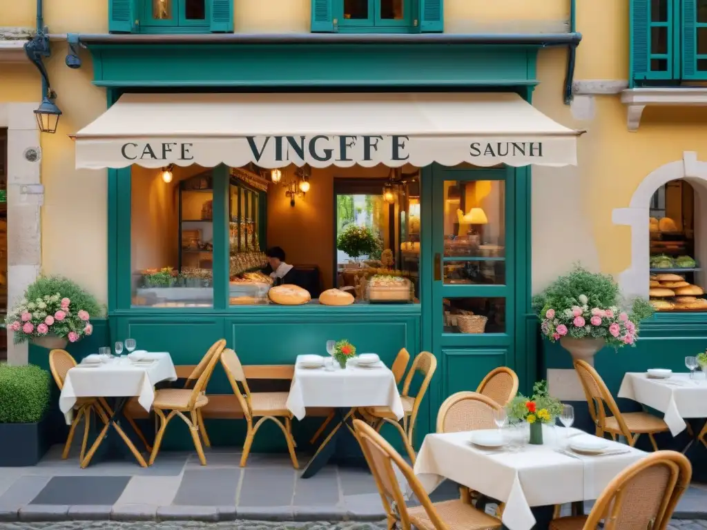 Escena encantadora de un café al aire libre en Francia, capturando el estilo de vida y la dieta francesa