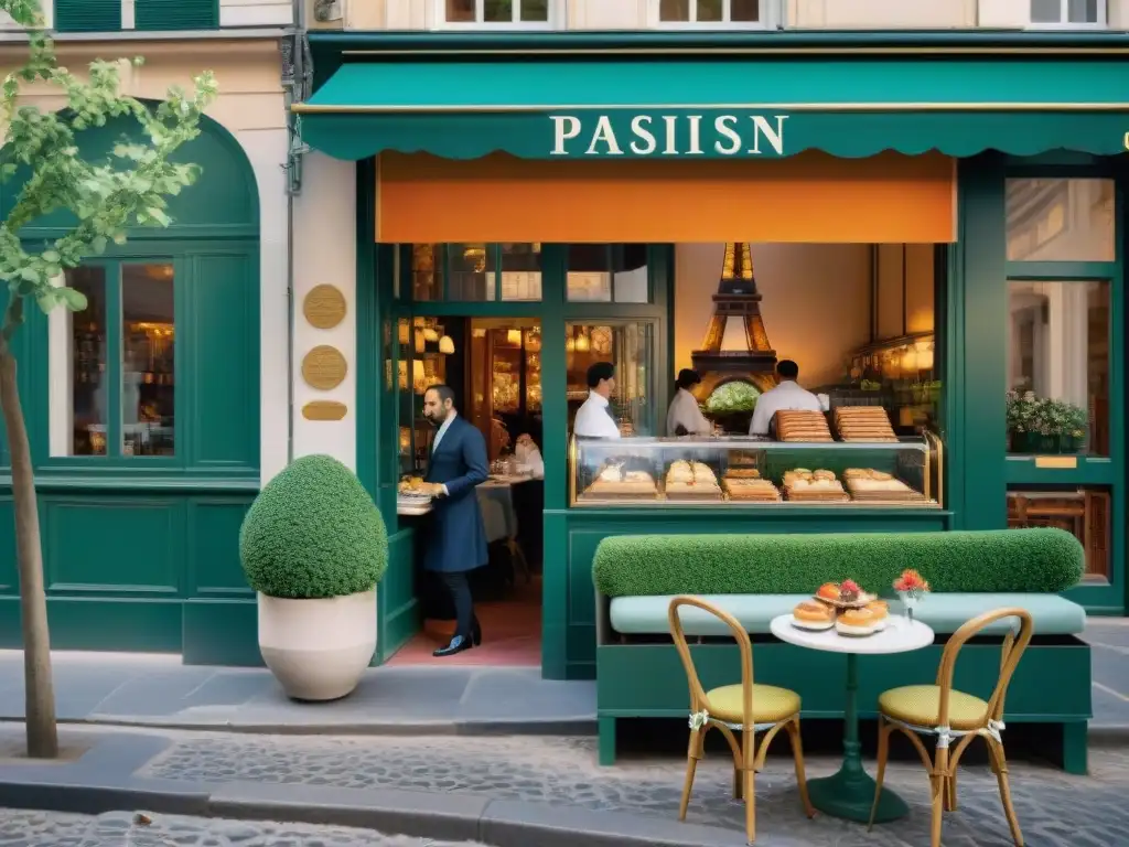 Escena encantadora en un café parisino con influencia gastronomía francesa literatura mundial