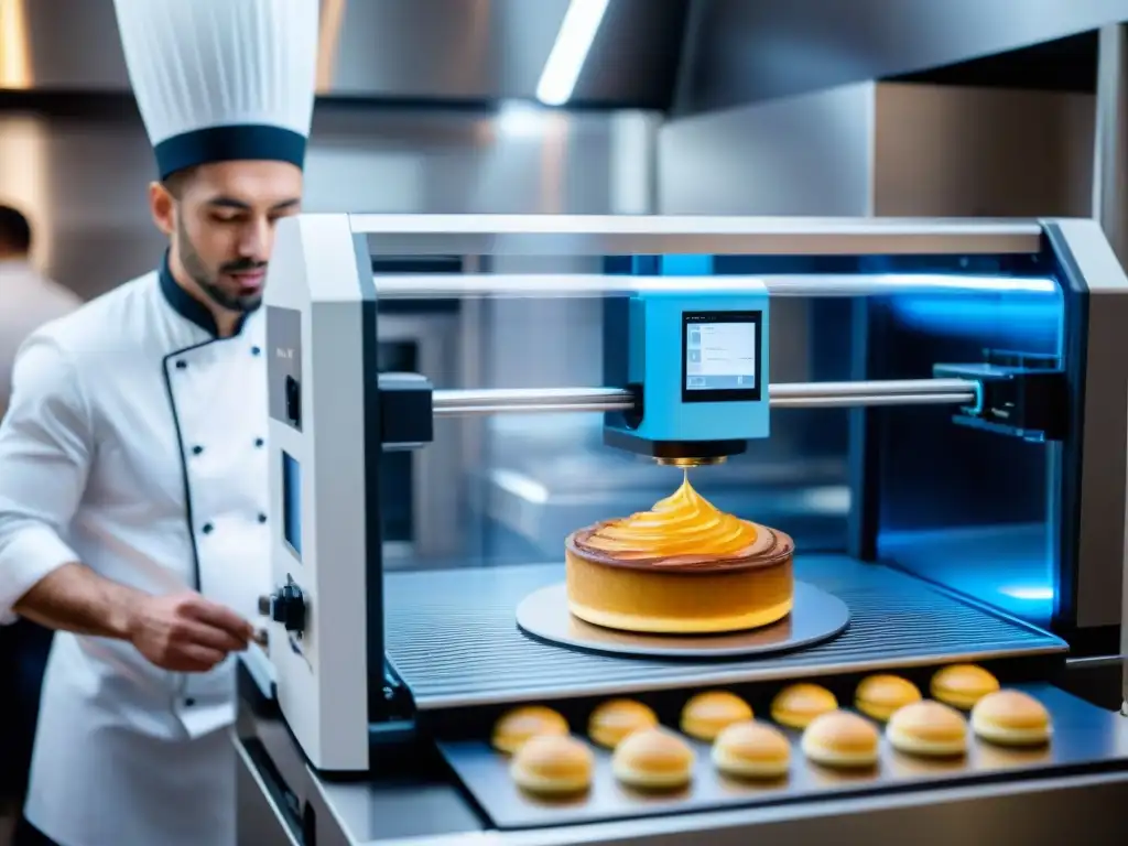 Una escena innovadora de impresora 3D en cocina francesa fusiona tecnología y arte culinario