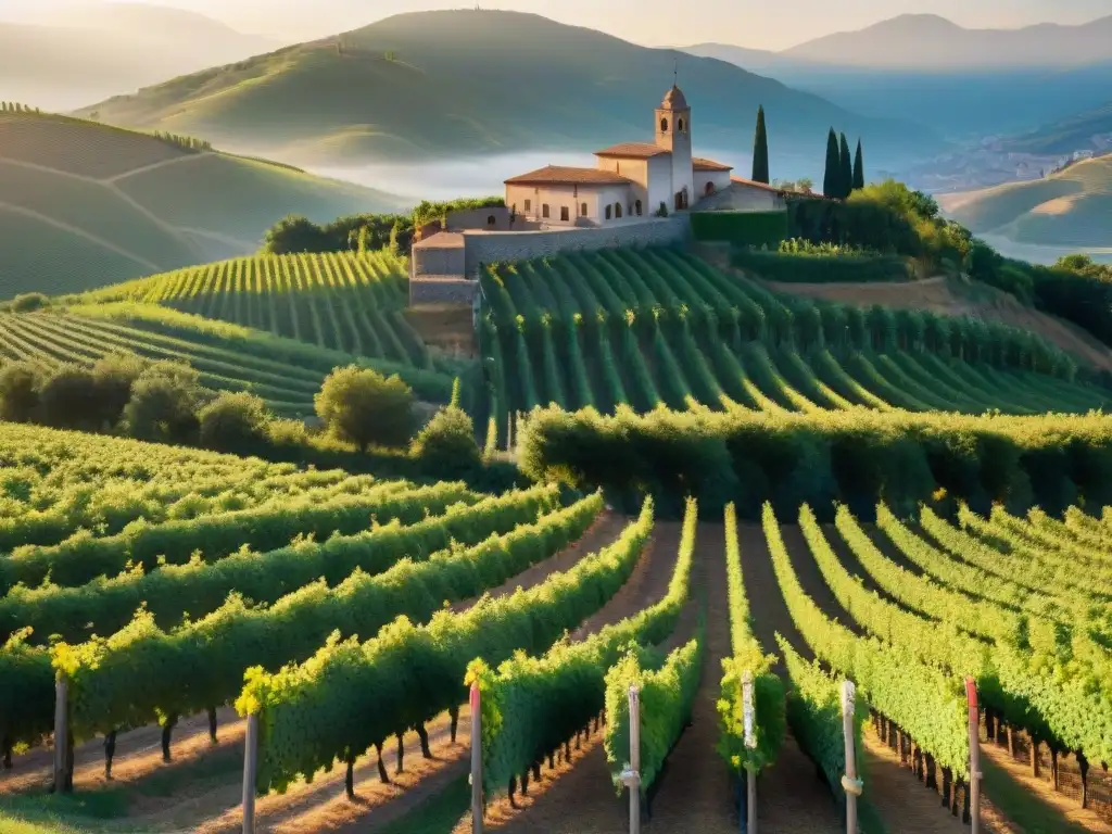 Escena mágica de la Fiesta de la Vendimia Borgoña: viñedos al atardecer con trabajadores cosechando uvas entre edificios históricos y colinas