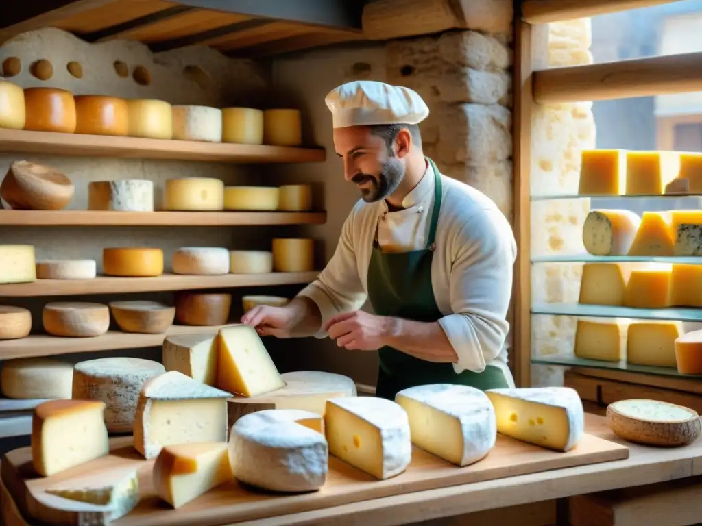 Escena en la mejor tienda de quesos franceses, donde la tradición y la expertise se fusionan en cada rincón