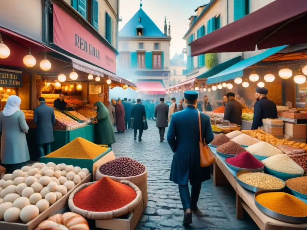 Escena de mercado francés con influencia de diáspora árabe