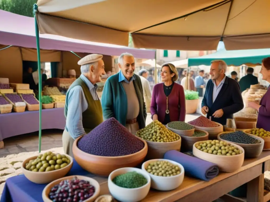 Escena de mercado provenzal con tapenade casera en recipiente de arcilla, reflejando la evolución de la receta tradicional