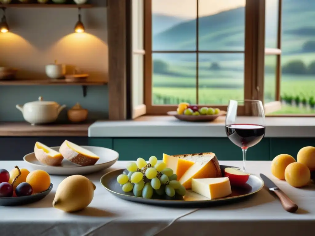 Una escena refinada de una cocina francesa rústica listo para sesión de fotografía gastronómica estilo Francia