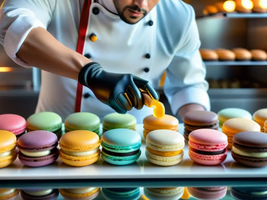 Una escena de innovación: brazo robótico de IA decora un macaron mientras chef observa