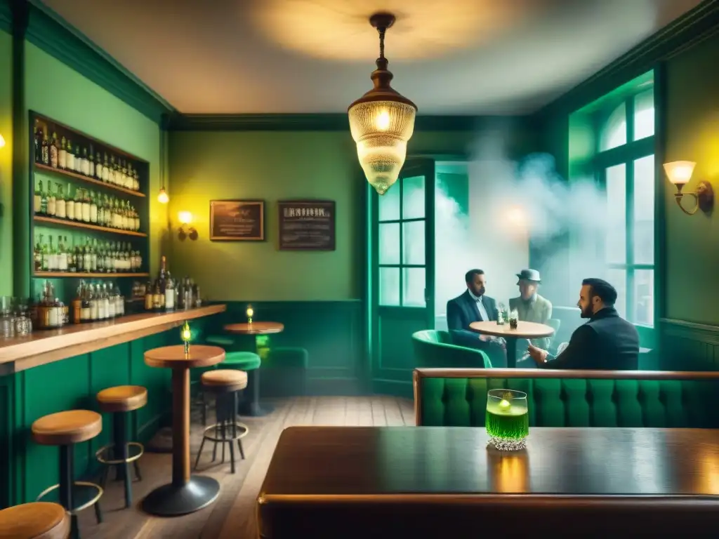 Misterioso encanto del café francés del siglo XIX Escena de café francés del siglo XIX con historia de la absenta en Francia