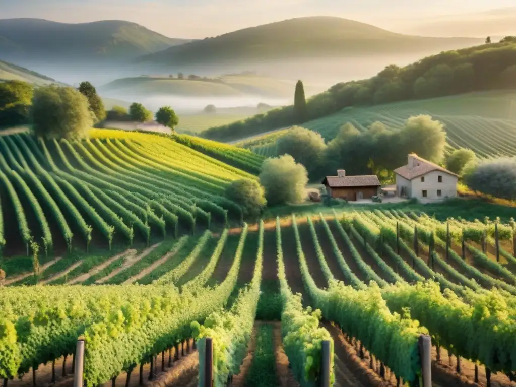 Escena tranquila de agricultura biodinámica en viñedo francés