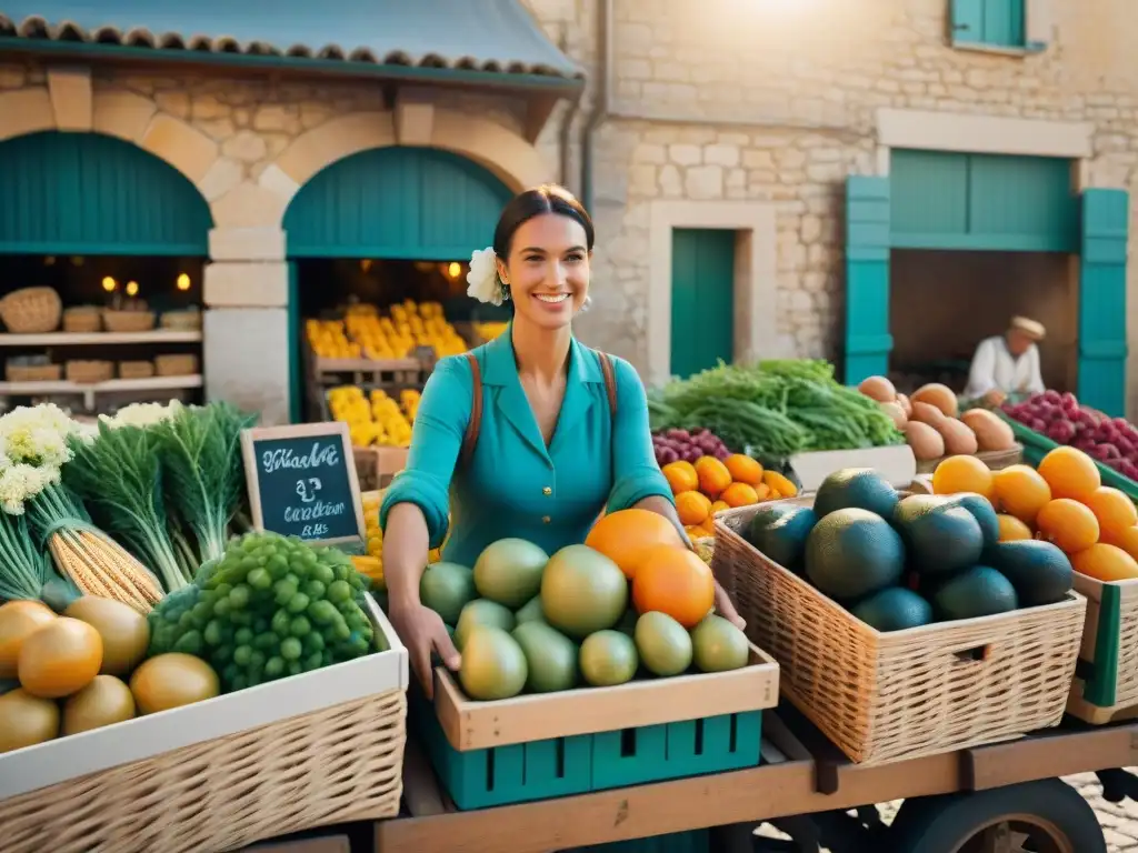 Escena vibrante de mercado campesino en Provence, Francia, influencia frutas verduras en gastronomía