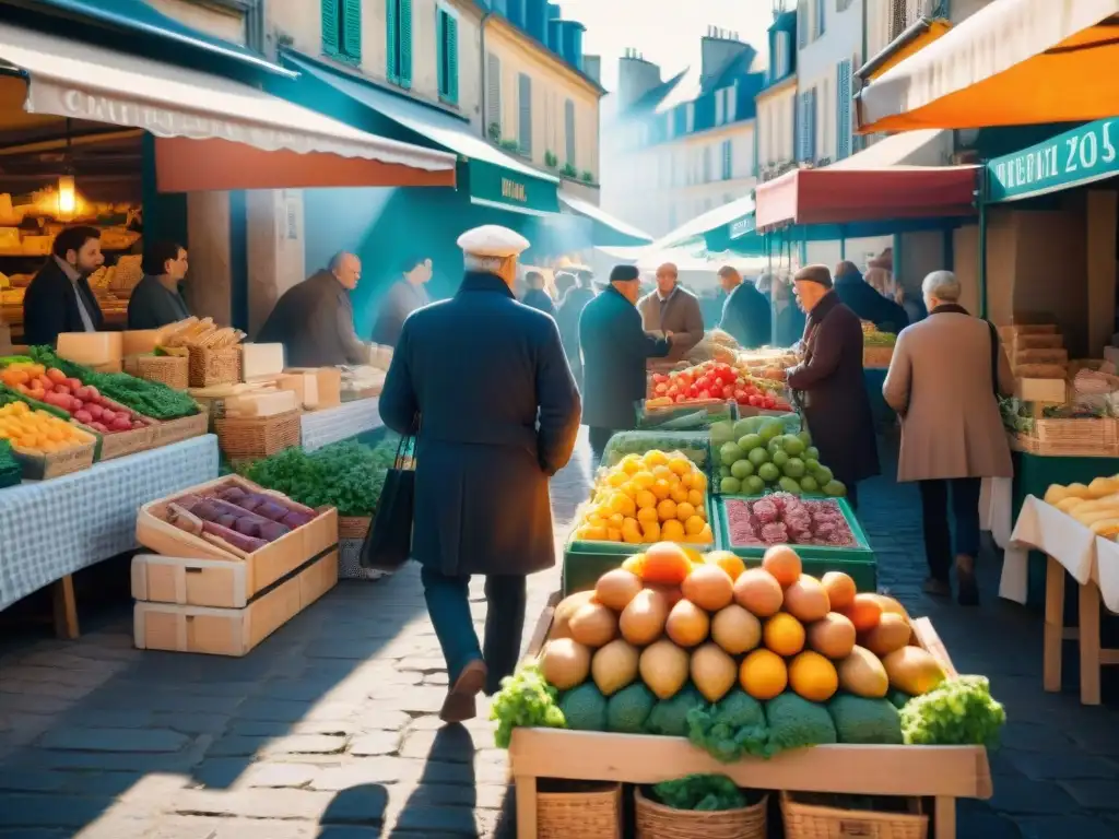 Escena vibrante de mercado francés: beneficios gastronomía francesa vida saludable