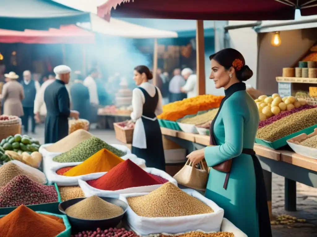 Una escena vibrante de un mercado francés con influencias extranjeras en cocina francesa