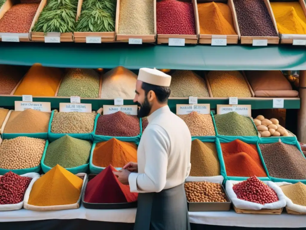 Escena vibrante de un mercado francés con influencia árabe en gastronomía francesa