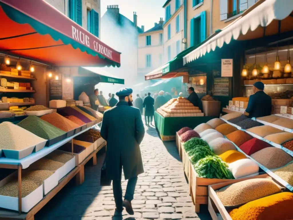 Escena vibrante de mercado francés con influencia ingredientes árabes