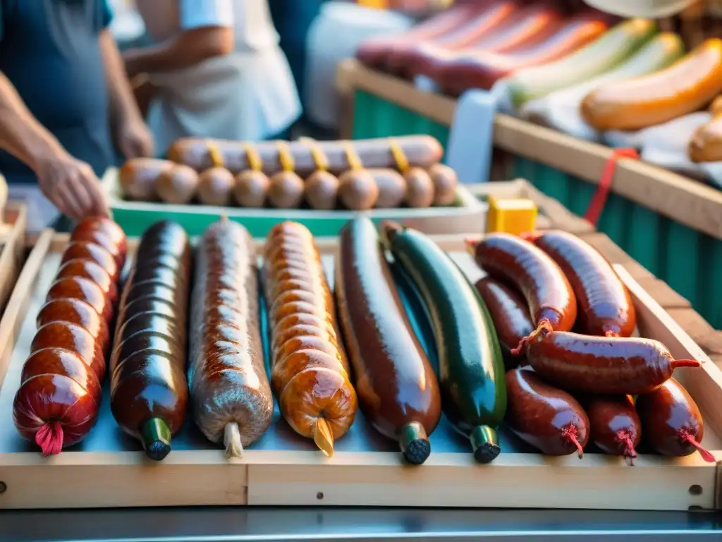 Escena vibrante de mercado francés tradicional con Andouillette francés tradicional embutido gastronomía