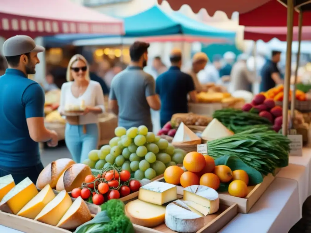 Escena vibrante de mercado francés con influencia cultural gastronomía francesa