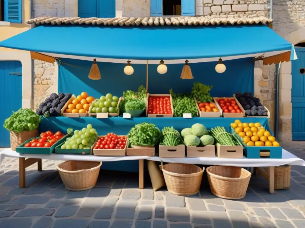 Escena vibrante de mercado en Provence con productos frescos en la dieta