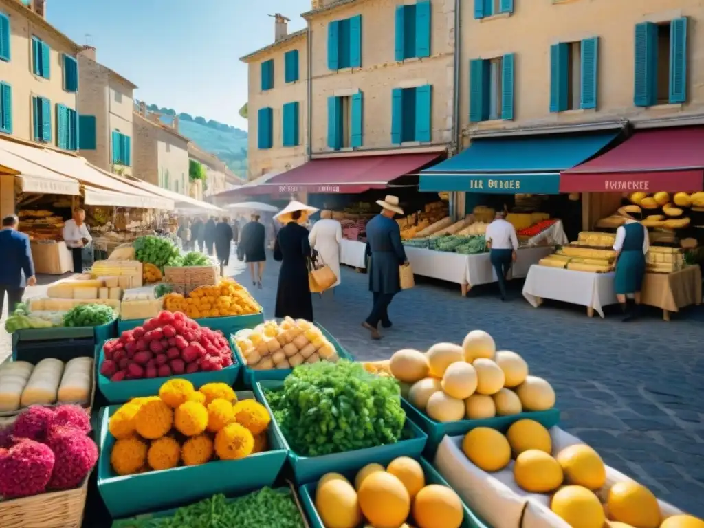 Escena vibrante de mercado en Provence, Francia, con productos locales frescos