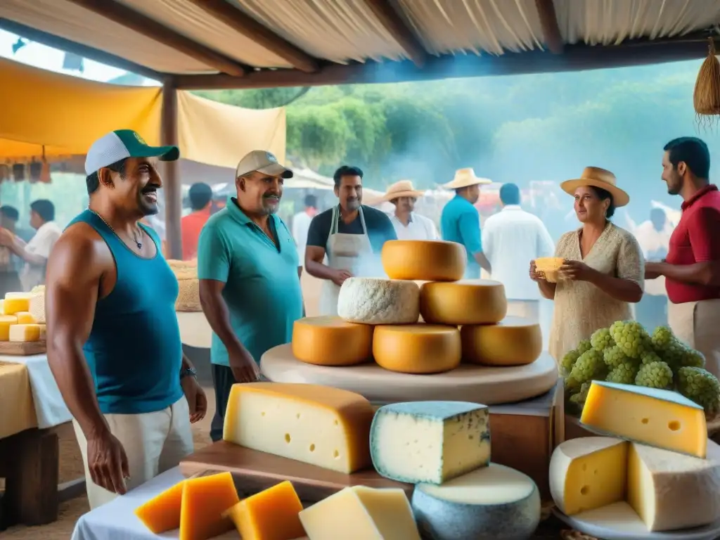 Escena vibrante en mercado de Guadalupe con quesos caribeños