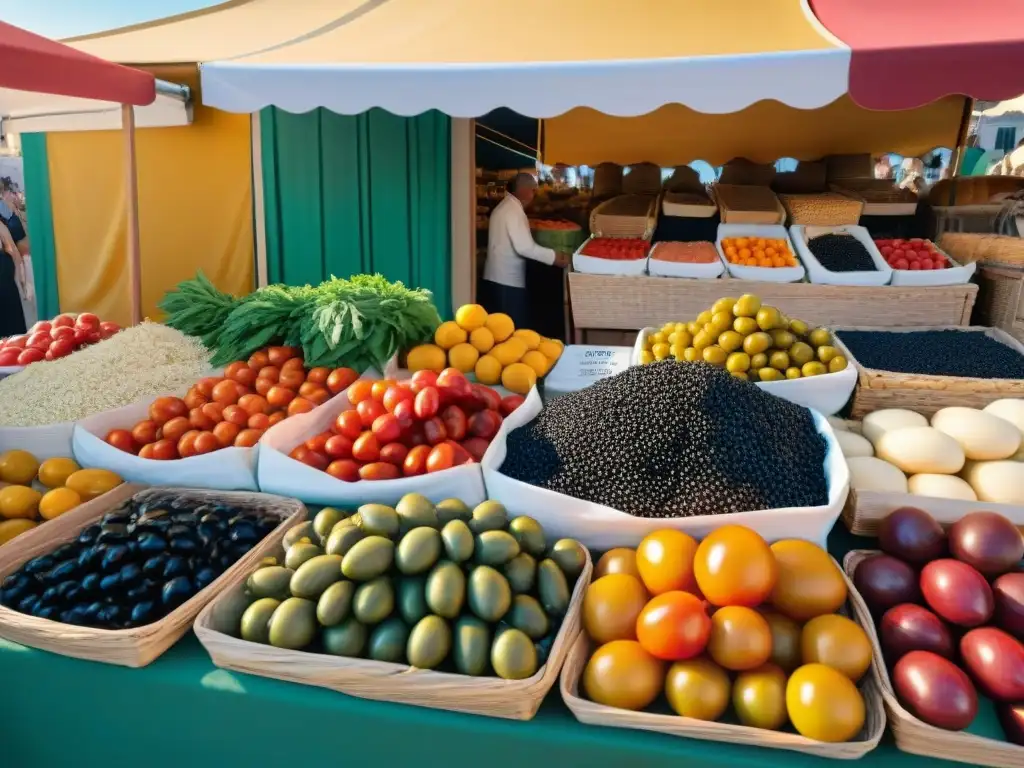 Escena vibrante de un mercado tradicional en Provenza con productos frescos y coloridos