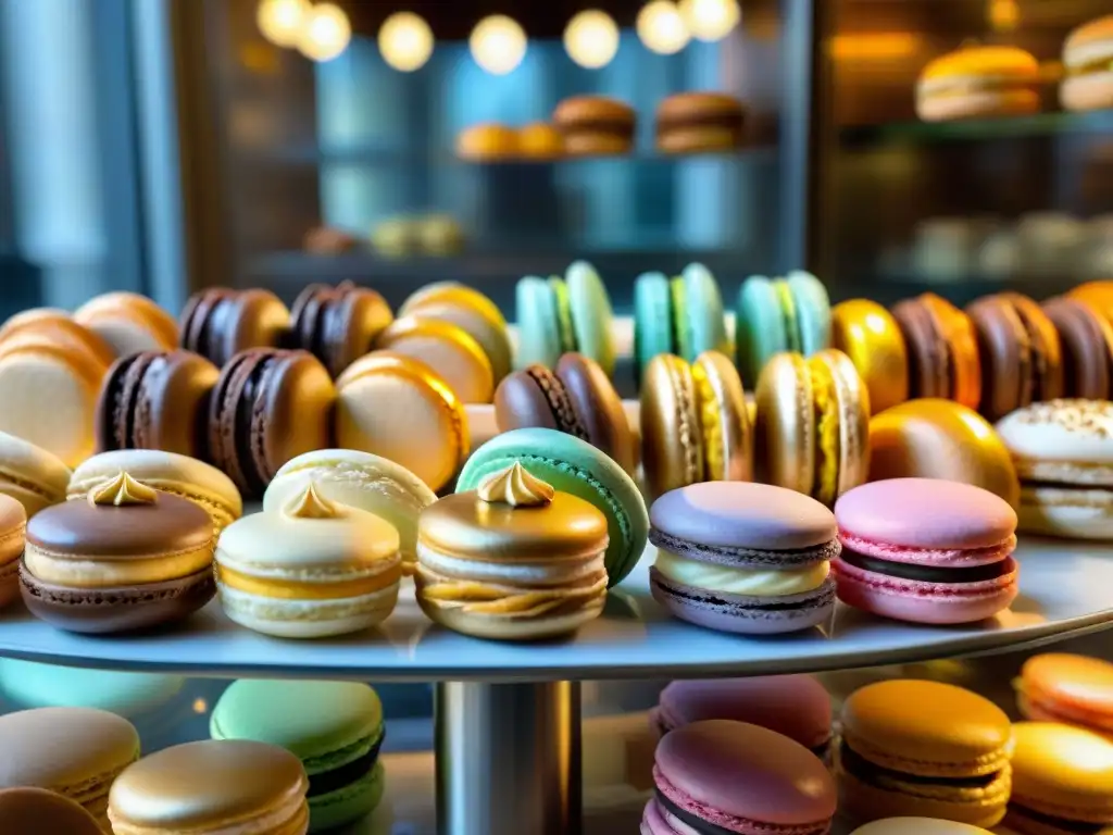 Una escena vibrante de una pastelería francesa con delicias dulces y un chef decorando un pastel