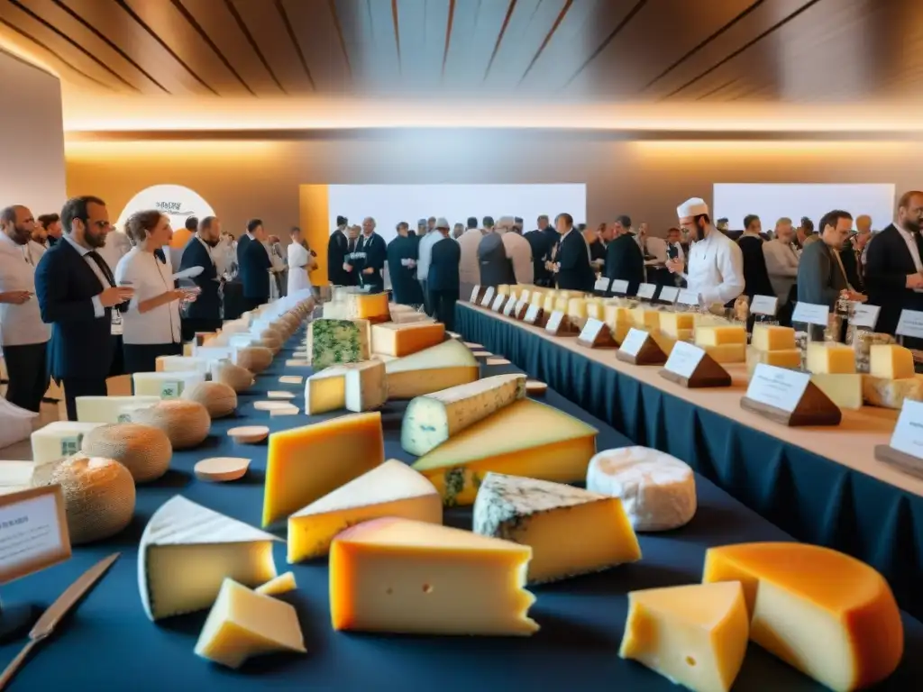 Un escenario lleno de chefs y expertos en quesos franceses en una conferencia culinaria global