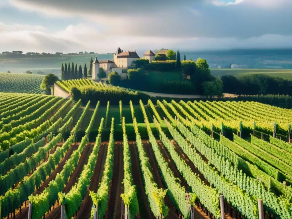 Un escenario pintoresco de viñedos en la región de Burdeos, destacando la belleza de los vinos franceses tradicionales innovaciones culinarias