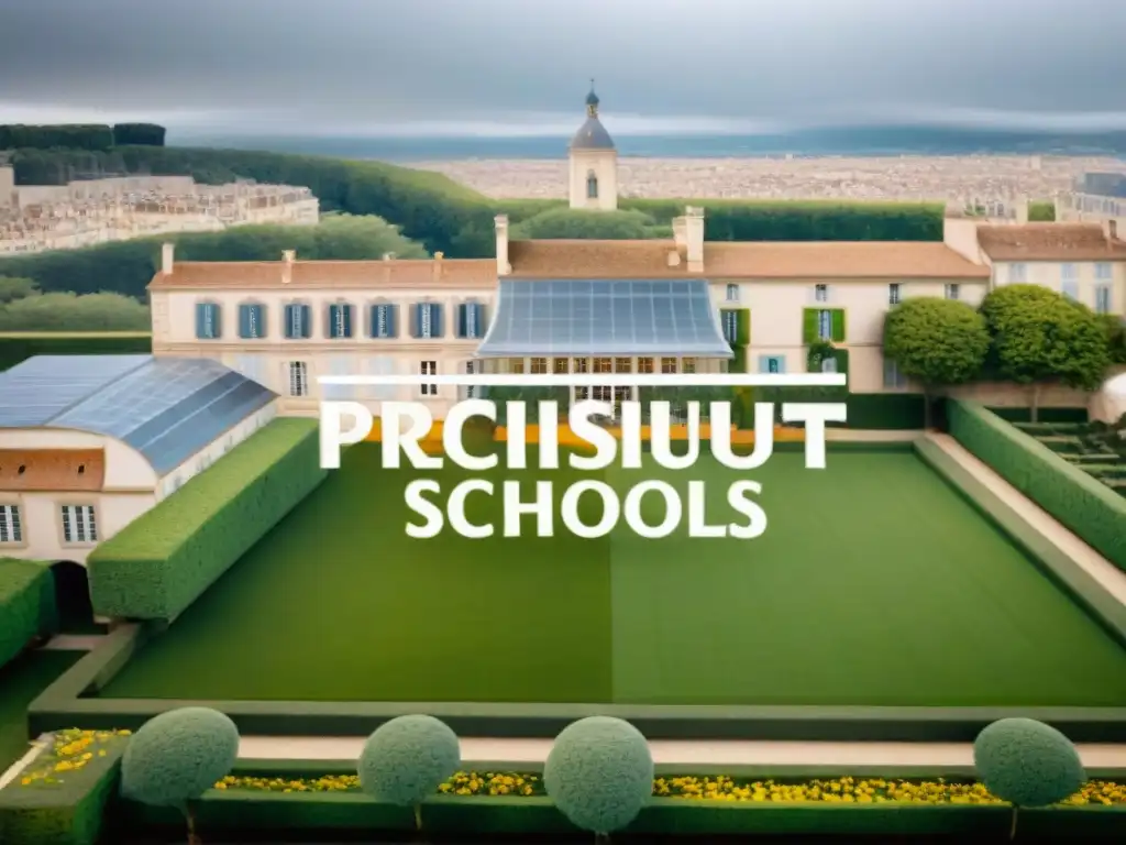Colegio culinario en Francia: tradición y excelencia en gastronomía Escuela de cocina francesa: prestigiosa institución con arquitectura clásica, jardines cuidados y futuros chefs en uniforme blanco