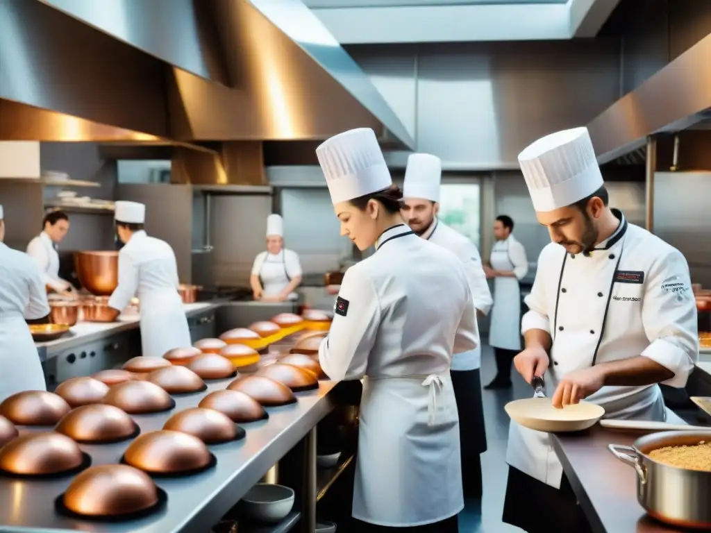 Estudiantes en escuela culinaria en Francia preparando recetas antiguas con pasión