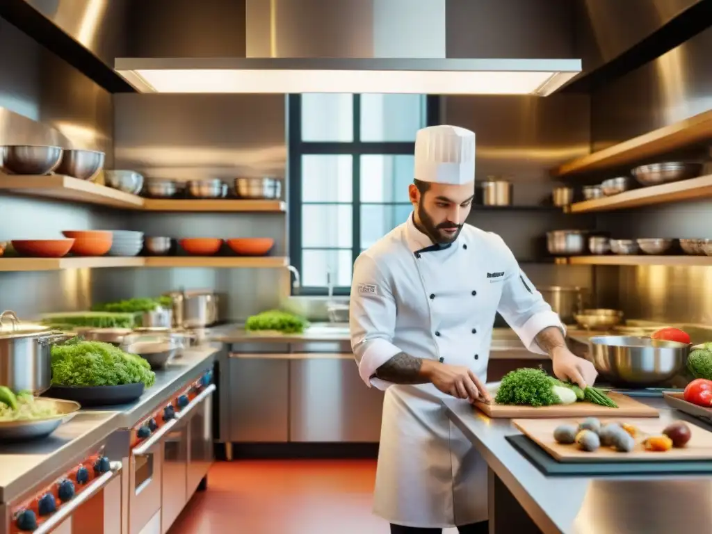 Estudiantes internacionales aprendiendo cocina francesa en una escuela culinaria prestigiosa