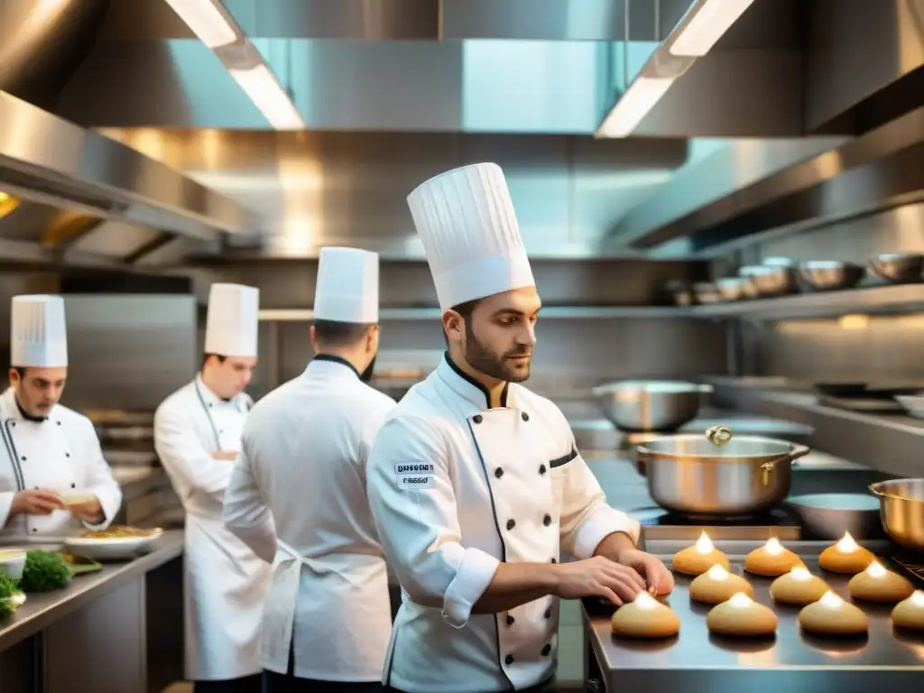 Estudiantes de gastronomía en Francia, cocinando con pasión y éxito en una bulliciosa escuela culinaria