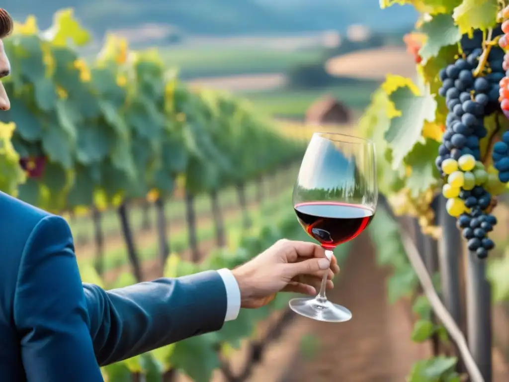 Exclusivo maridaje vinos franceses gourmet internacional en viñedo francés bajo cielo azul