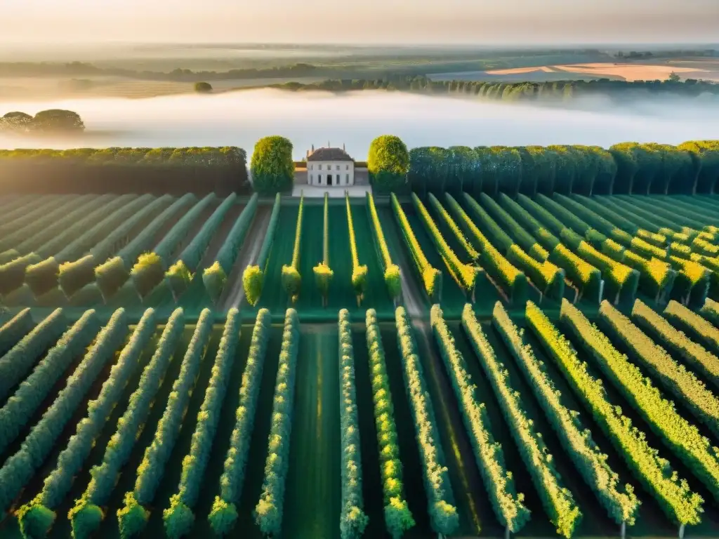 Experiencia vinícola en Bordeaux: Viñedos de Château Margaux al amanecer, reflejando tradición y dedicación