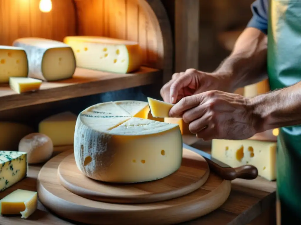 Las experimentadas manos del maestro quesero moldeando un queso francés, reflejando la influencia del queso en Francia