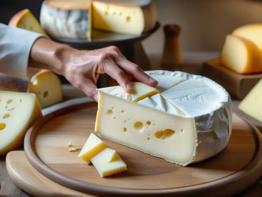 Las experimentadas manos de un maestro quesero francés crean una rueda de Brie