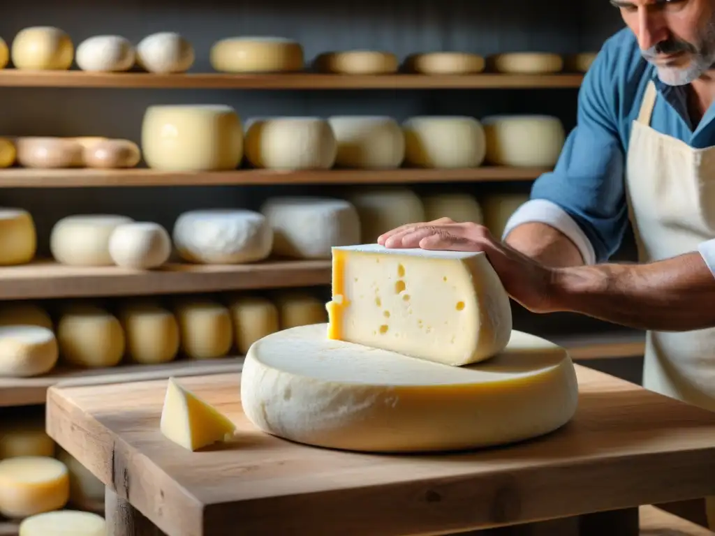 Experimentadas manos de un quesero moldeando un queso Ossau Iraty en los Pirineos, reflejando la artesanía tradicional