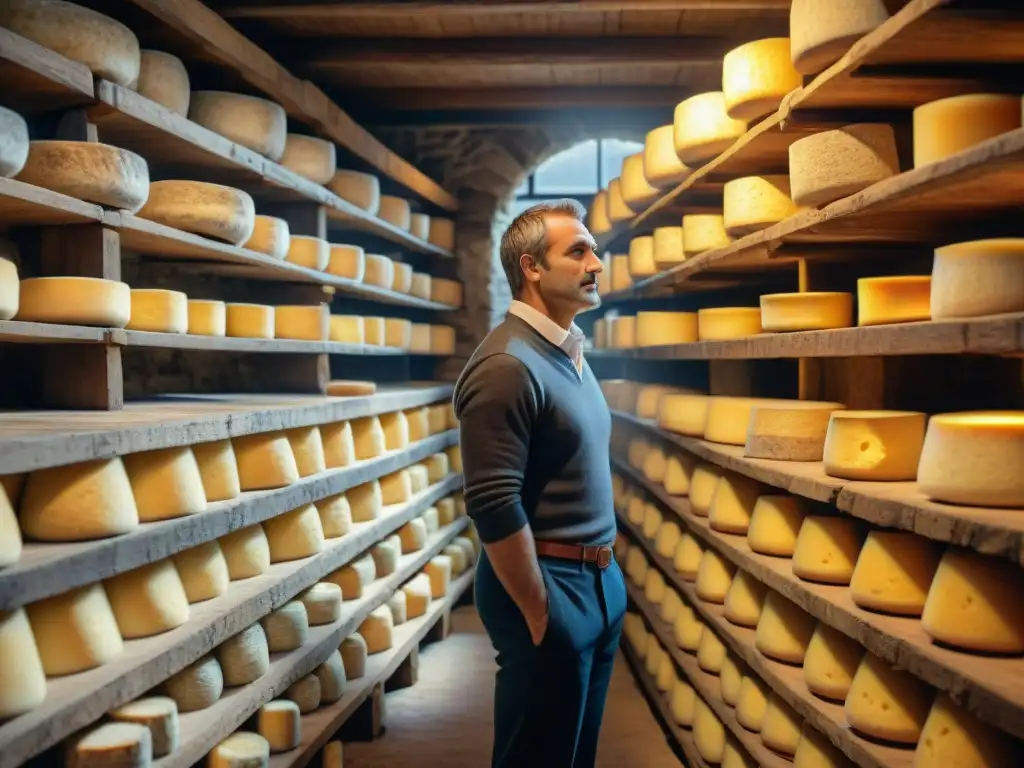 Un experto quesero inspecciona una antigua bodega de quesos en Lorraine