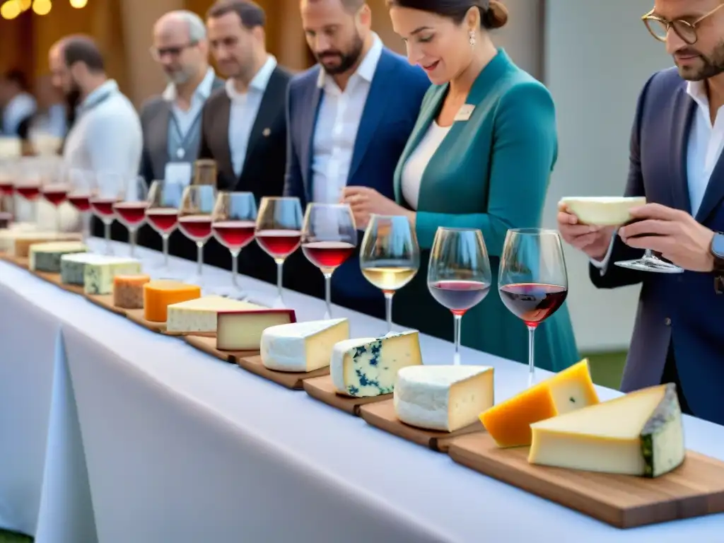 Expertos evaluando quesos y vinos franceses en concurso