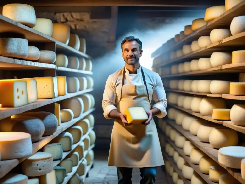 Exploración detallada de quesos en bodega francesa: práctica sostenible de fermentación