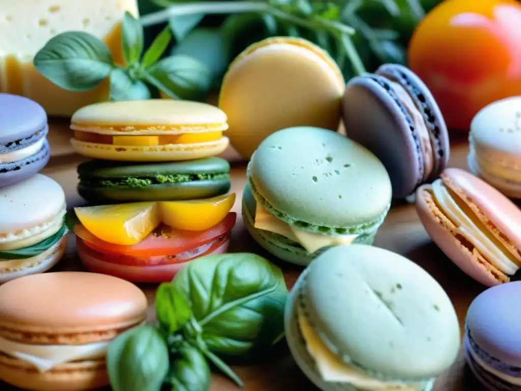 Una explosión de color en la gastronomía francesa: hierbas frescas, tomates, quesos artesanales y macarons en tonos vibrantes