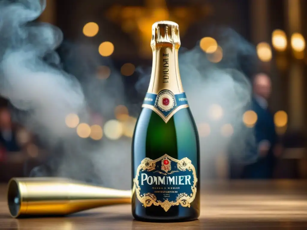 Exquisita celebración con Champagne Pommery descorchado en histórica botella en elegante salón