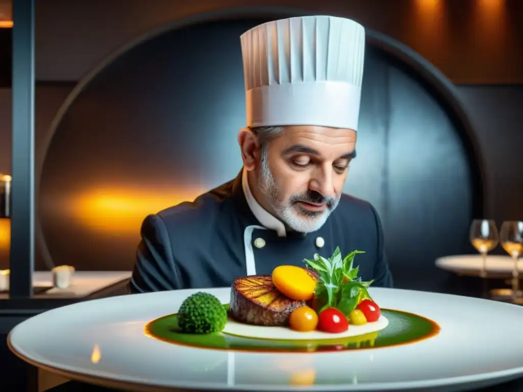 Guy Savoy preparando una exquisita creación culinaria en su afamado restaurante Michelin