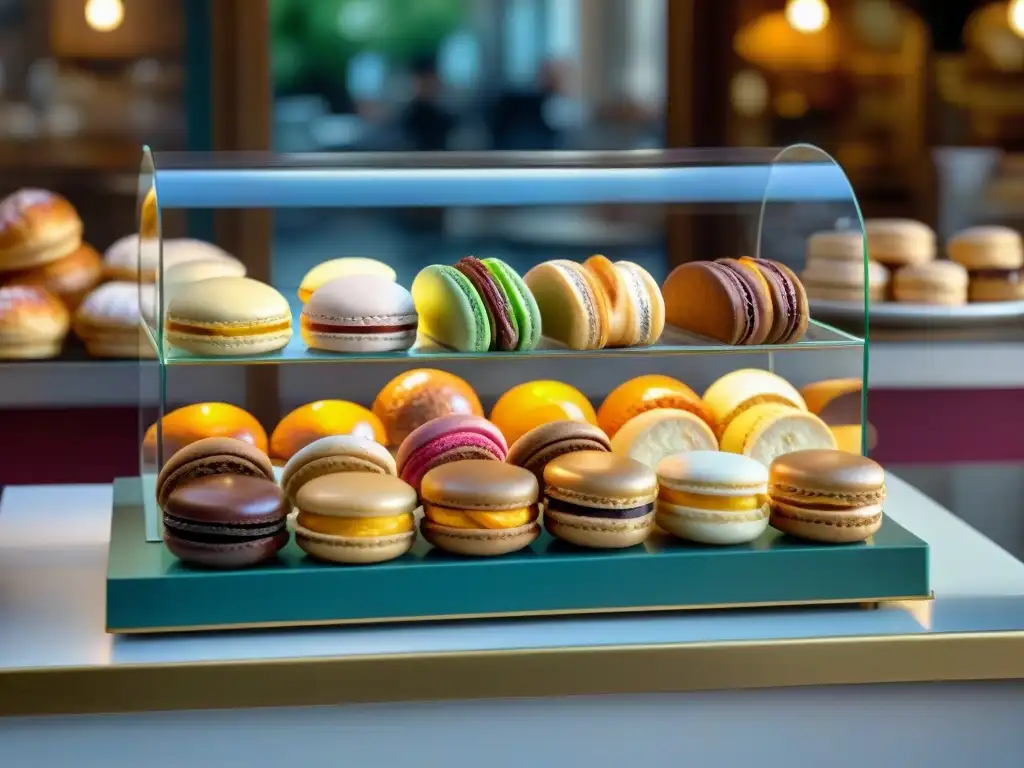 Una exquisita exhibición de pastelería francesa con sabores de la gastronomía francesa en una cafetería parisina encantadora