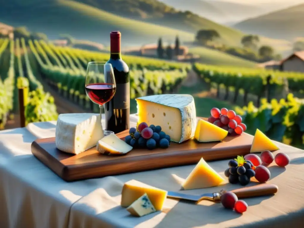 Exquisita influencia culinaria italiana en Francia: vinos y quesos premium en una mesa rústica