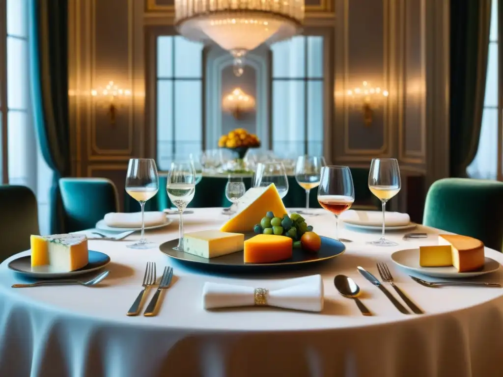 Una exquisita mesa en Le Meurice, París, con vinos y quesos franceses