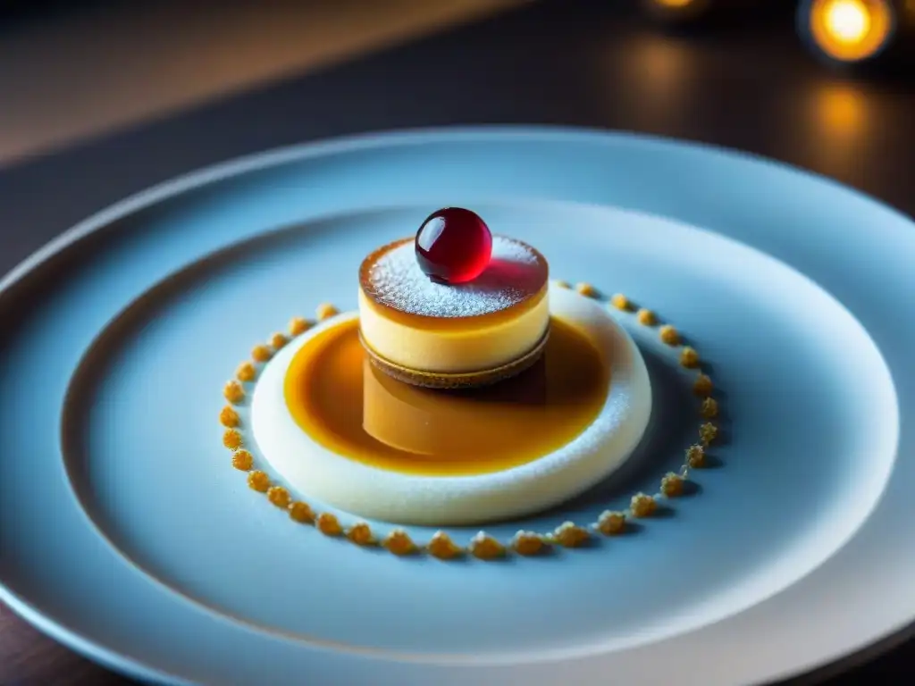 Exquisita deconstrucción de postre francés en restaurante con estrella Michelin