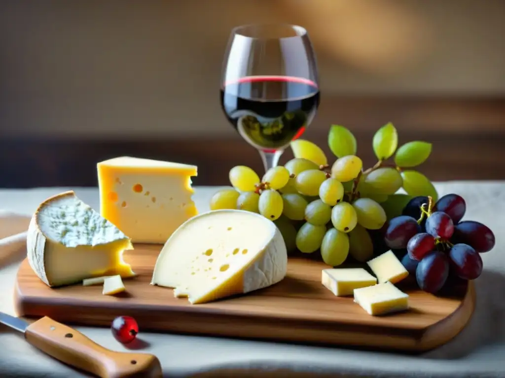 Una exquisita tabla de quesos Boursin, uvas frescas, galletas y vinos finos