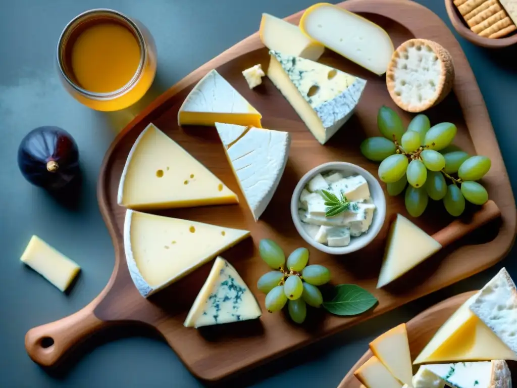 Una exquisita tabla de quesos franceses con maridaje cerveza artesanal francesa, perfecta para una experiencia gourmet