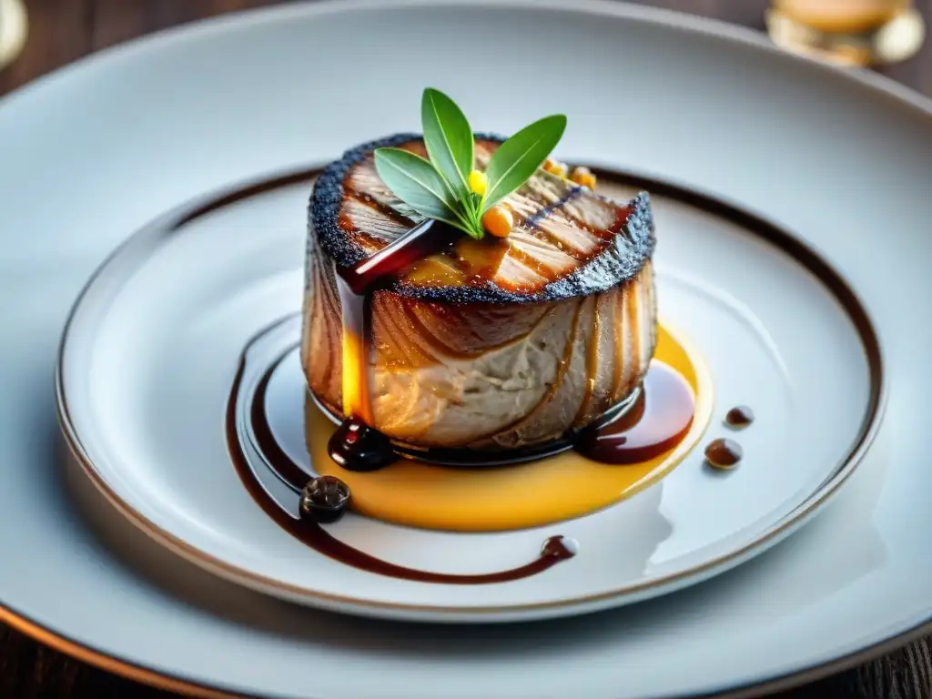 Una exquisita Tournedos Rossini con foie gras y salsa de trufa, una obra culinaria elegante y deliciosa